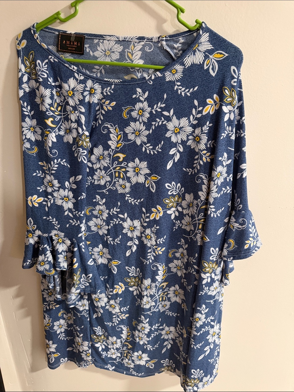 Anna Blue Floral Ruffle-Sleeve Top